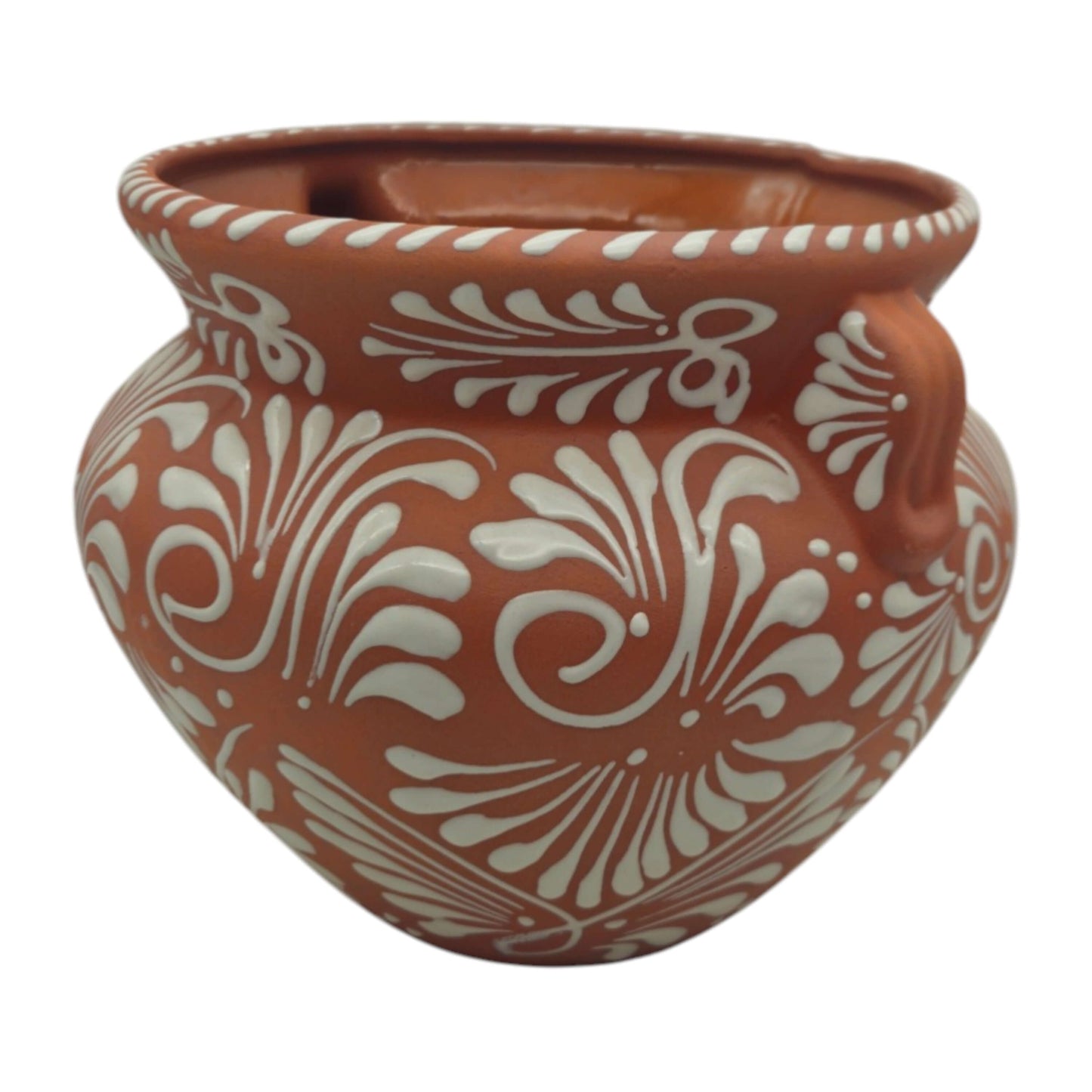 Handmade Talavera Flower Pot | Terracotta & White Design