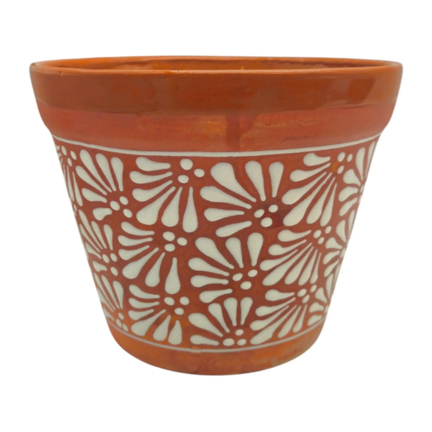 Set of 4 Talavera Flower Pots | Brown & White Terracotta Planters