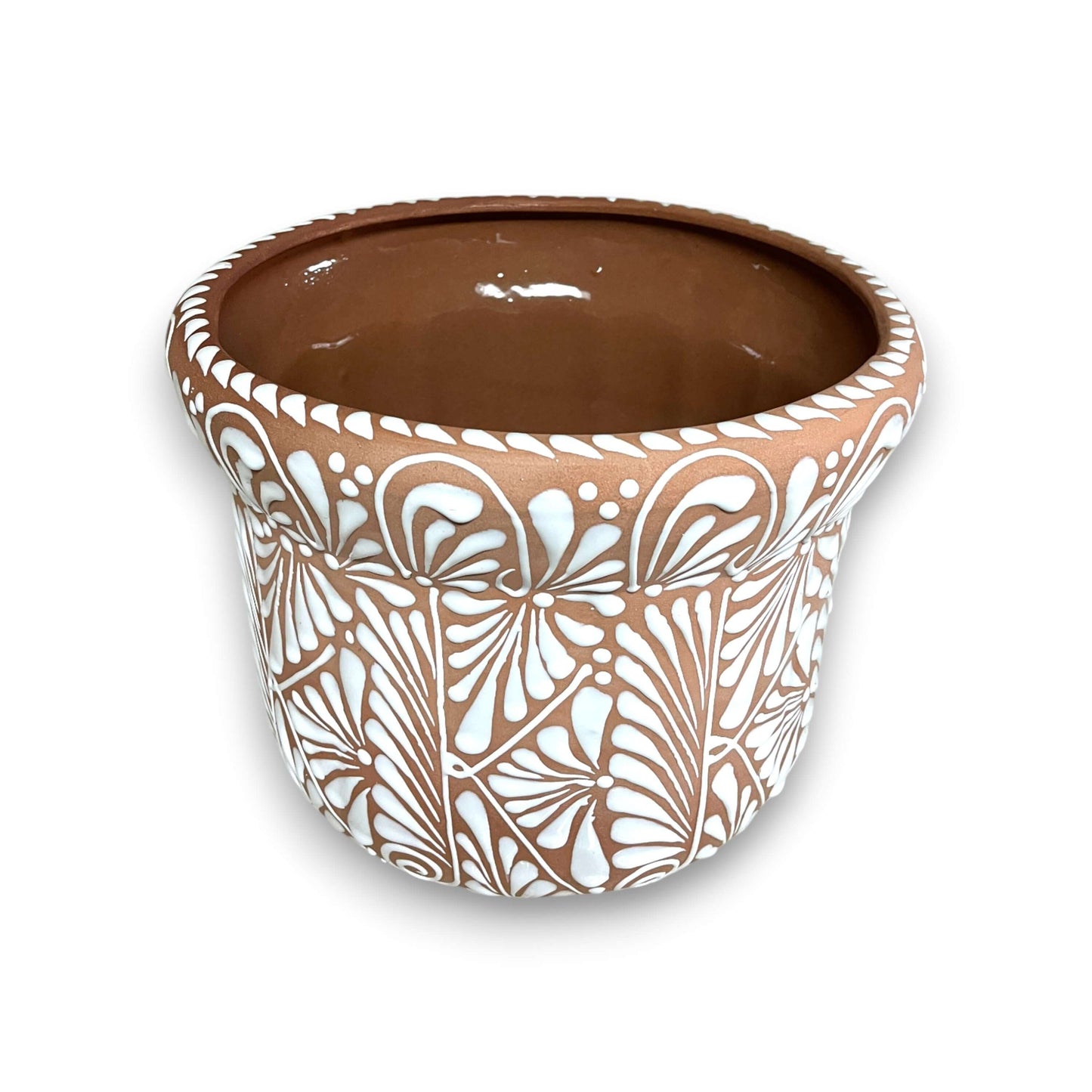 Terracotta & White Talavera Planter | Handmade Pottery Art