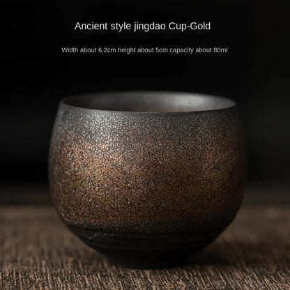Japanese Handmade Rough Pottery Tea Cup Ceramic Kung Fu Tea Set Single Cup Antique Style Quiet Path Antique Craftsmanship Gift