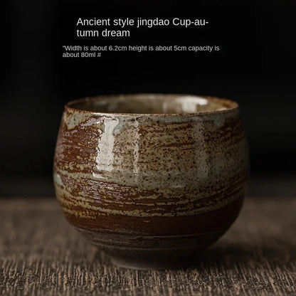 Japanese Handmade Rough Pottery Tea Cup Ceramic Kung Fu Tea Set Single Cup Antique Style Quiet Path Antique Craftsmanship Gift