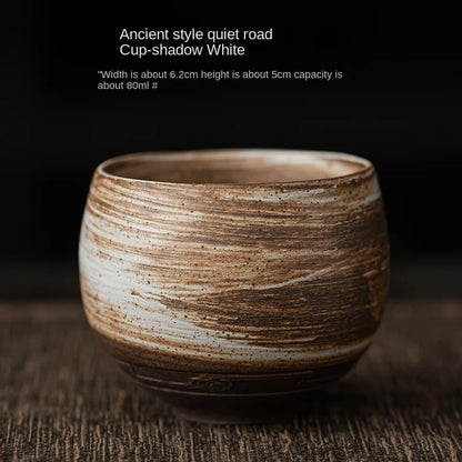 Japanese Handmade Rough Pottery Tea Cup Ceramic Kung Fu Tea Set Single Cup Antique Style Quiet Path Antique Craftsmanship Gift