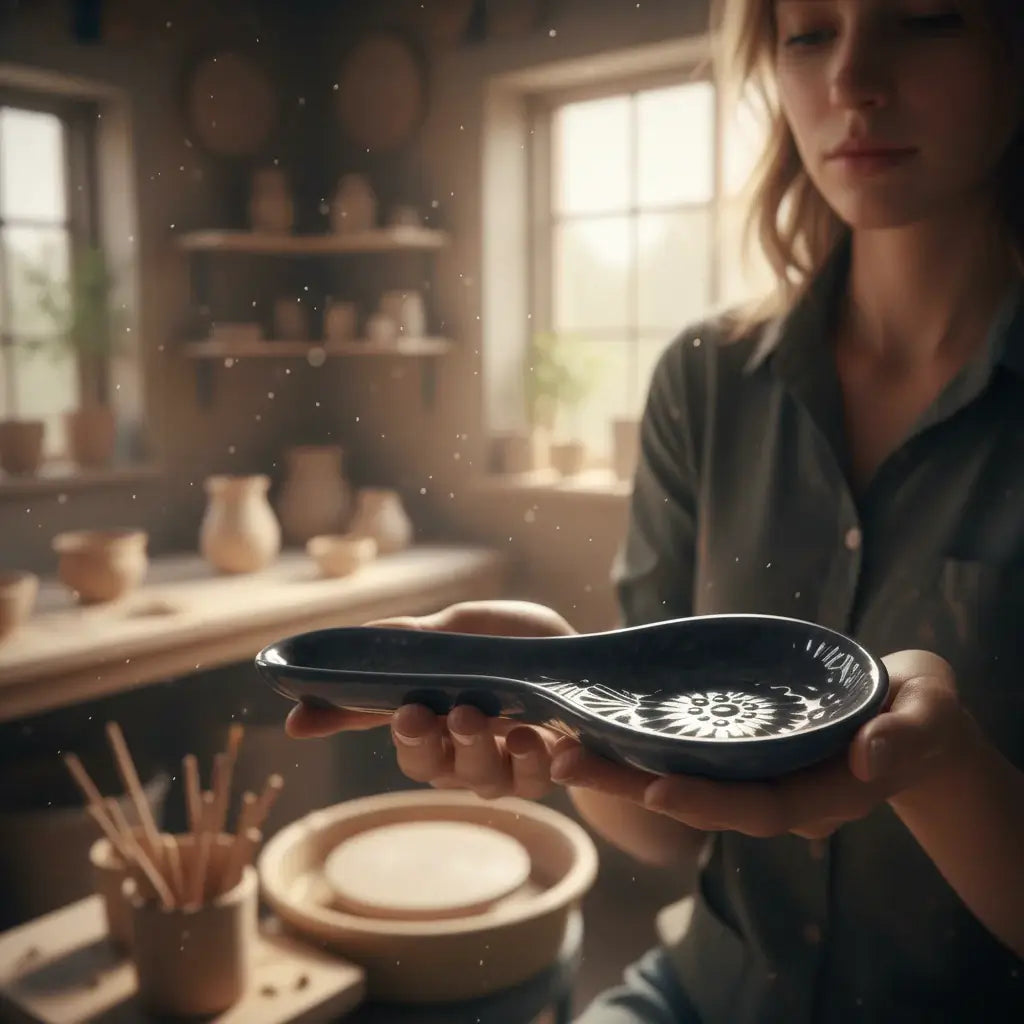 Black on Black Talavera Spoon Rest | Mexican Handmade