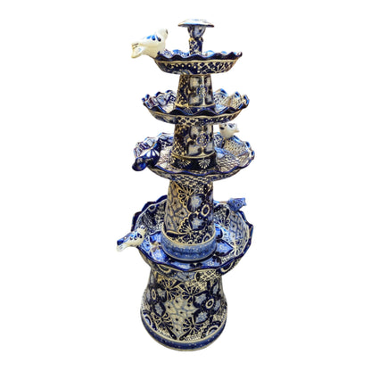Blue & White Talavera Garden Fountain | Handmade 4-Foot Tiered Art