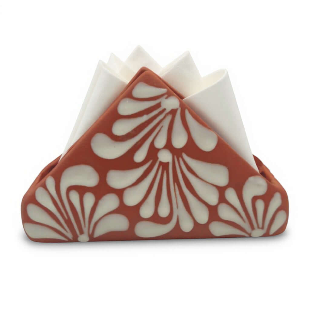 Brown & White Talavera Napkin Holder | Hand-Painted Mexican Decor