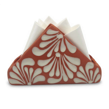 Brown & White Talavera Napkin Holder | Hand-Painted Mexican Decor