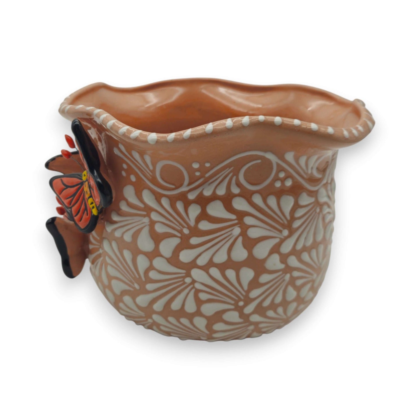Brown & White Talavera Planter | Monarch Butterfly Accent