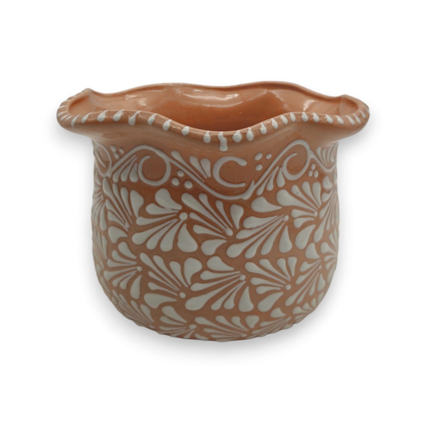 Brown & White Talavera Planter | Monarch Butterfly Accent
