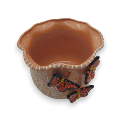 Brown & White Talavera Planter | Monarch Butterfly Accent