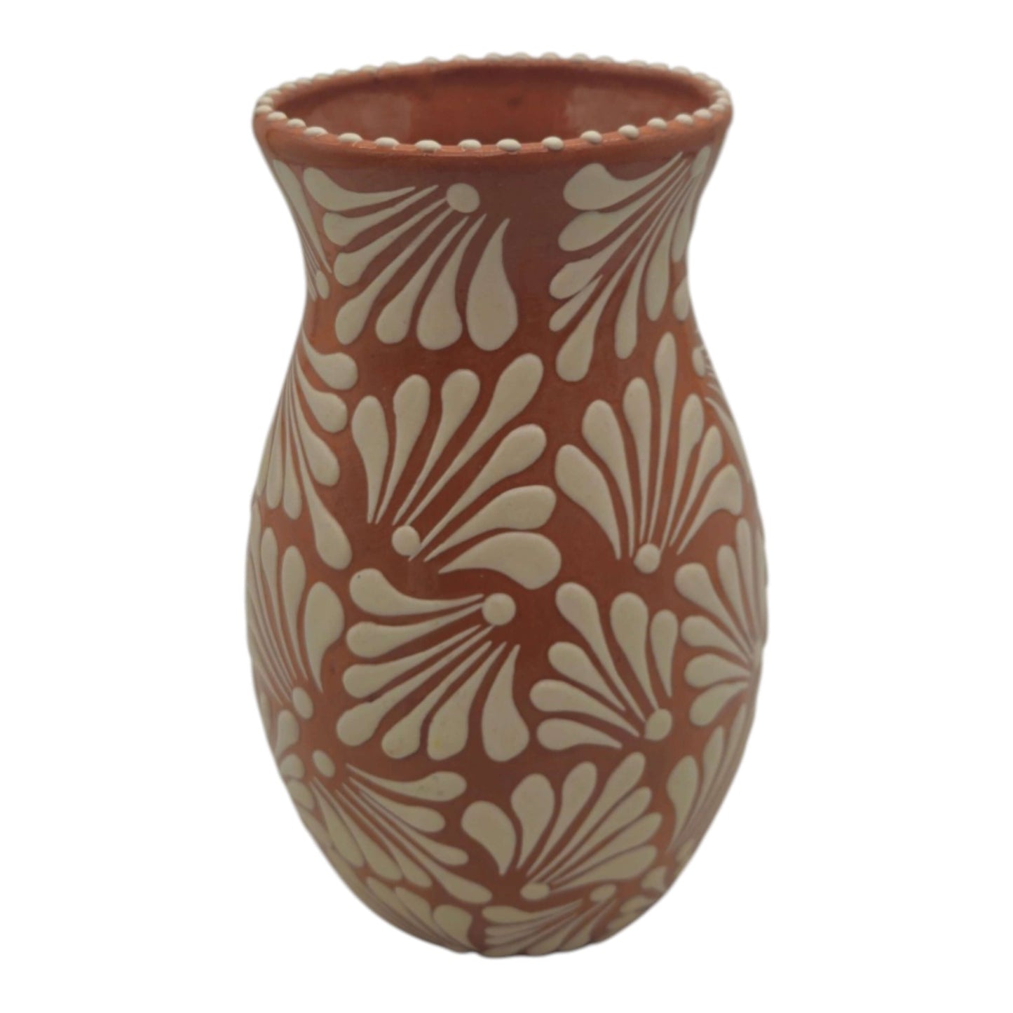 Brown & White Talavera Relief Vase | Hand-Painted Pottery