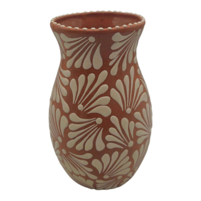 Brown & White Talavera Relief Vase | Hand-Painted Pottery