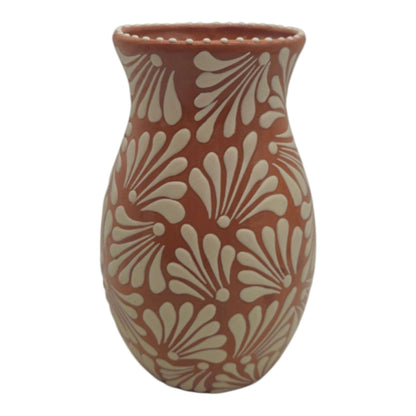 Brown & White Talavera Relief Vase | Hand-Painted Pottery