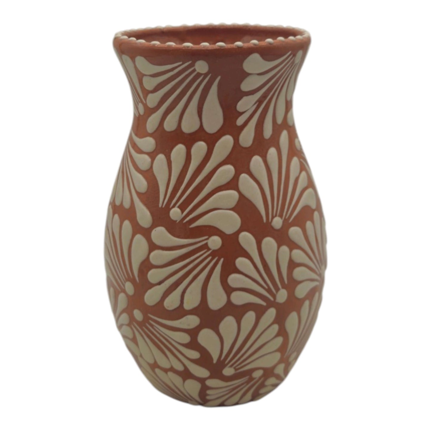 Brown & White Talavera Relief Vase | Hand-Painted Pottery