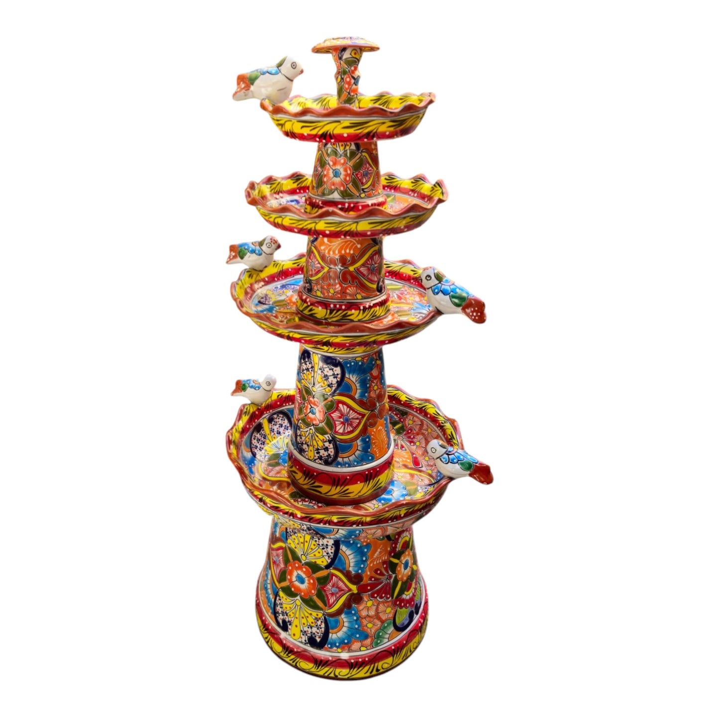 Brown & Yellow Talavera Fountain | Hand-Painted Multicolor Tiered Art