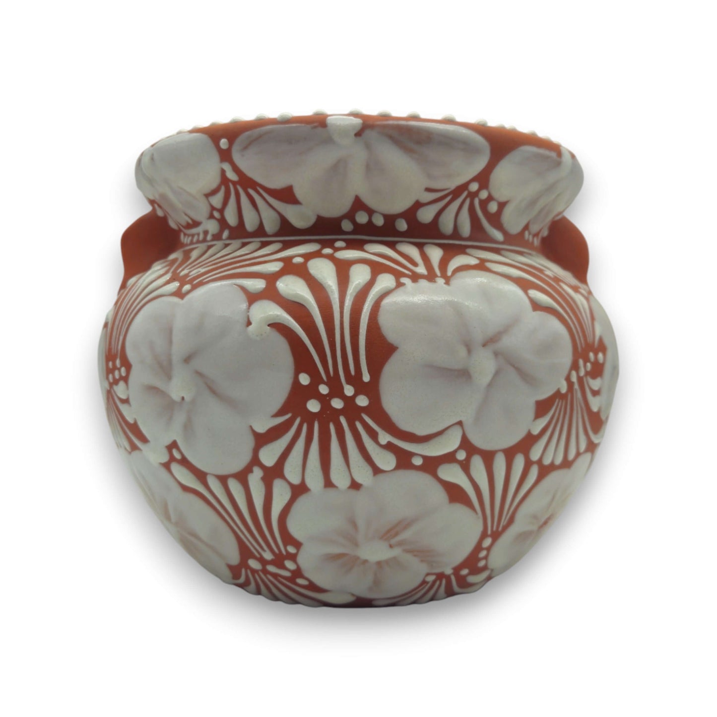 Handmade Talavera Flower Pot | Terracotta & White Design