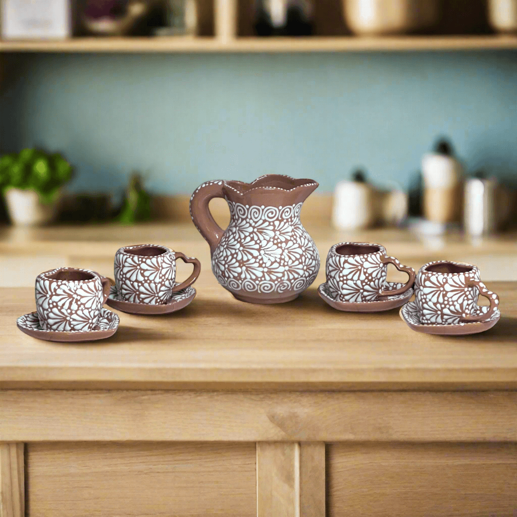 9-Piece Heart Mug & Pitcher Set | Handmade Mexican Pottery