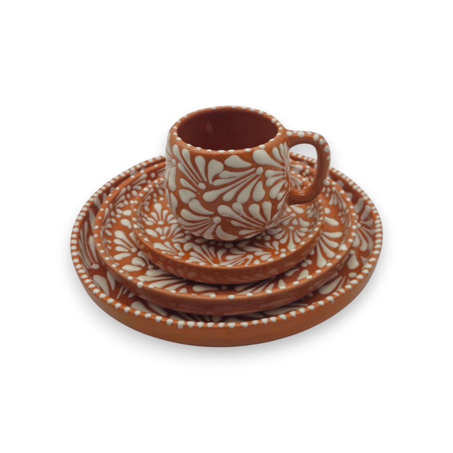 Handmade Talavera Dinnerware Set | Brown & White 4-Piece