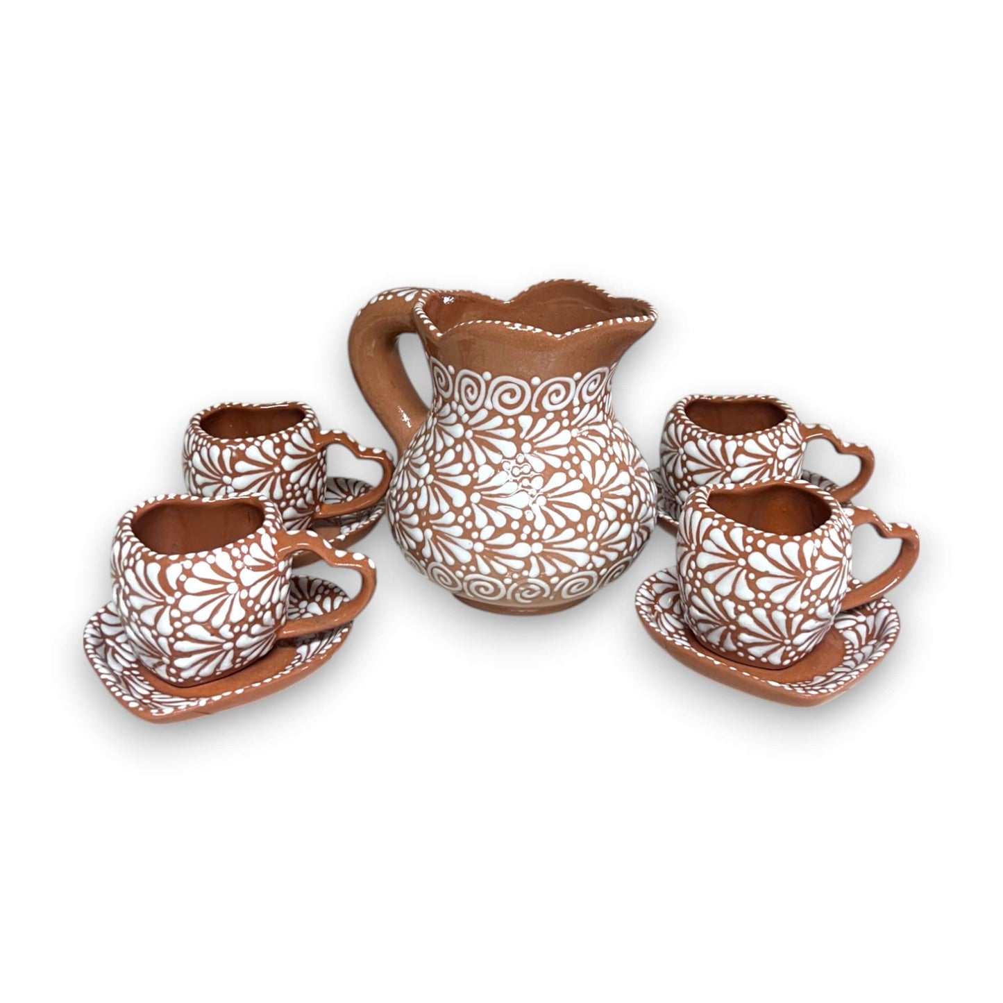 9-Piece Heart Mug & Pitcher Set | Handmade Mexican Pottery