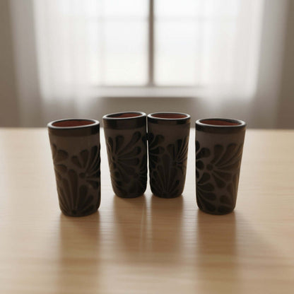 Matte Black Talavera Shot Glass | Mexican Ceramic Barware