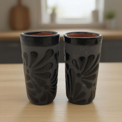 Matte Black Talavera Shot Glass | Mexican Ceramic Barware