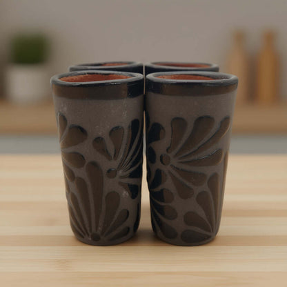 Matte Black Talavera Shot Glass | Mexican Ceramic Barware