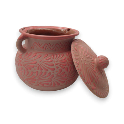 Pink Talavera Clay Bean Pot with Lid | Mexican Folk Art