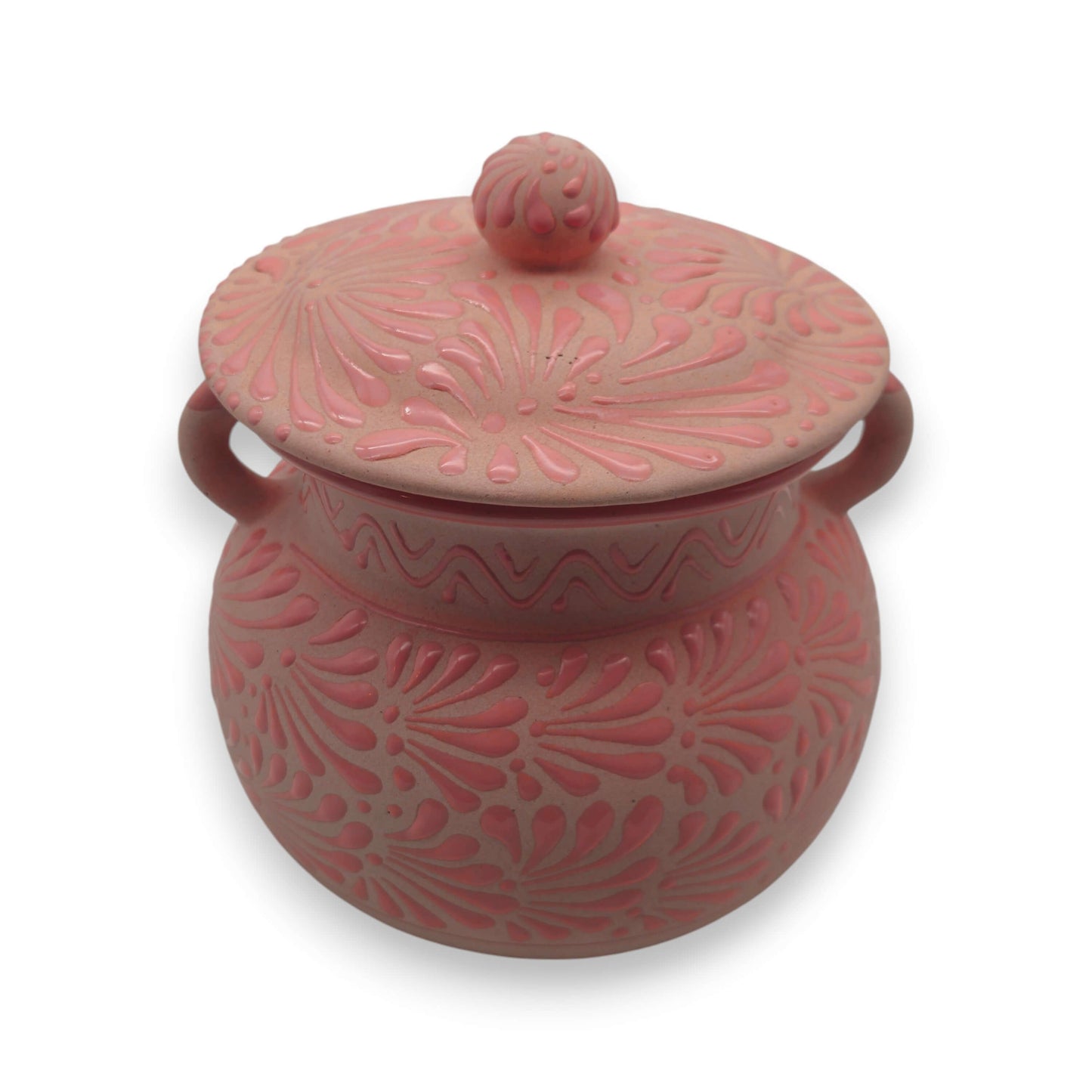 Pink Talavera Clay Bean Pot with Lid | Mexican Folk Art