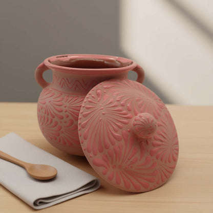 Pink Talavera Clay Bean Pot with Lid | Mexican Folk Art