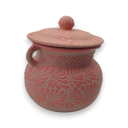 Pink Talavera Clay Bean Pot with Lid | Mexican Folk Art