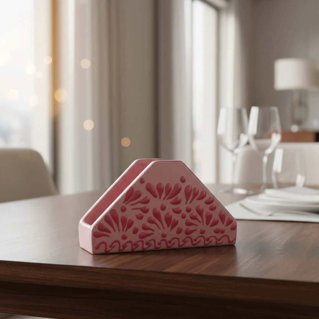 Pink Talavera Napkin Holder | Floral Glazed Design
