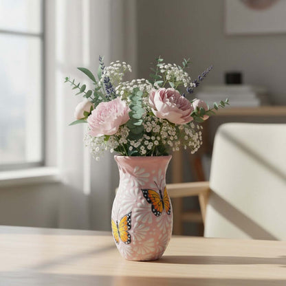 Pink & White Talavera Vase | Monarch Butterfly Motif