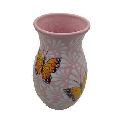 Pink & White Talavera Vase | Monarch Butterfly Motif
