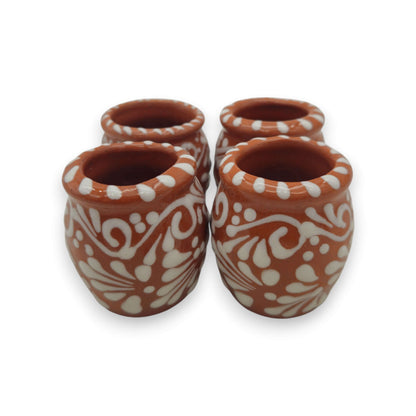 Set of 4 Brown & White Talavera Shot Glasses | Cantarito Set