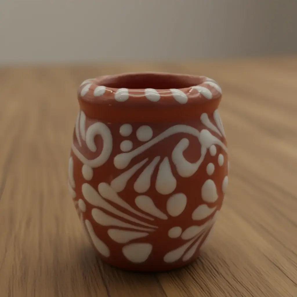 Set of 4 Brown & White Talavera Shot Glasses | Cantarito Set