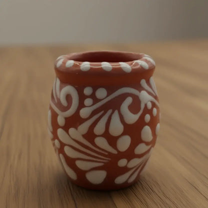 Set of 4 Brown & White Talavera Shot Glasses | Cantarito Set