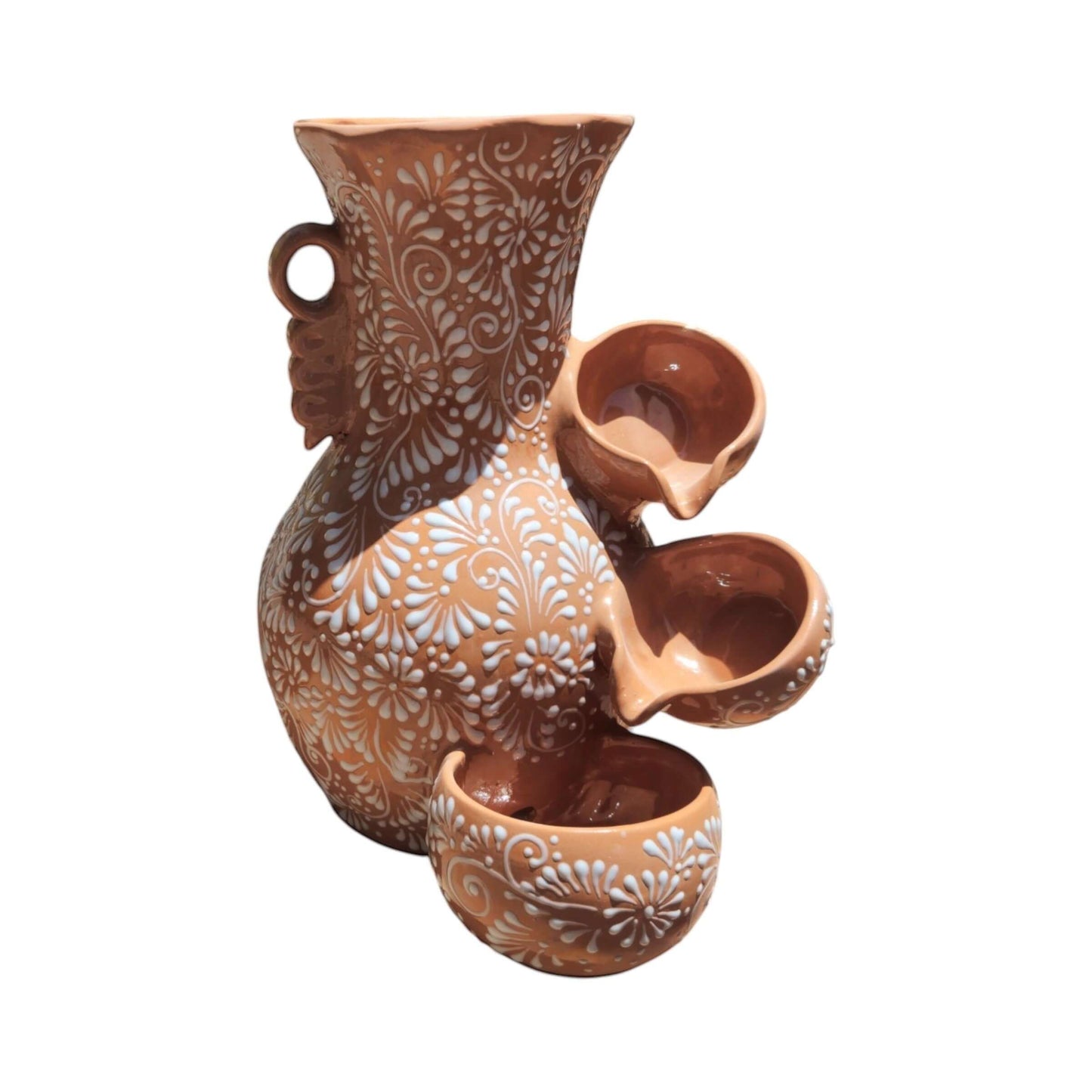 Talavera Ceramic Fountain | Brown & White Relief Design