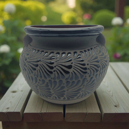 Talavera Floral Pot | Handmade Black Design