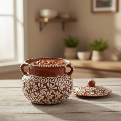 Talavera Frijolero Bean Pot with Lid | Fully Glazed Floral Design
