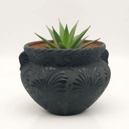 Talavera Floral Pot | Handmade Black Design