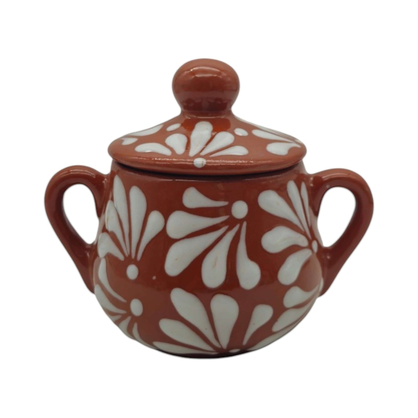 Talavera Sugar Jar | Brown & White Floral Relief
