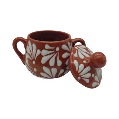 Talavera Sugar Jar | Brown & White Floral Relief