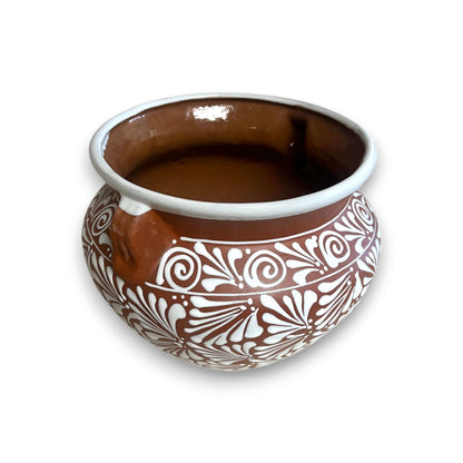 Terracotta Talavera Flower Pot | Brown & White Mexican Planter