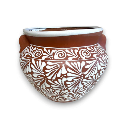 Terracotta Talavera Flower Pot | Brown & White Mexican Planter