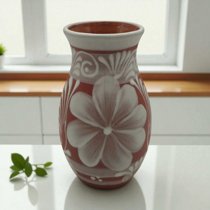 Terracotta Talavera Vase | Mexican Hand-Painted Pot
