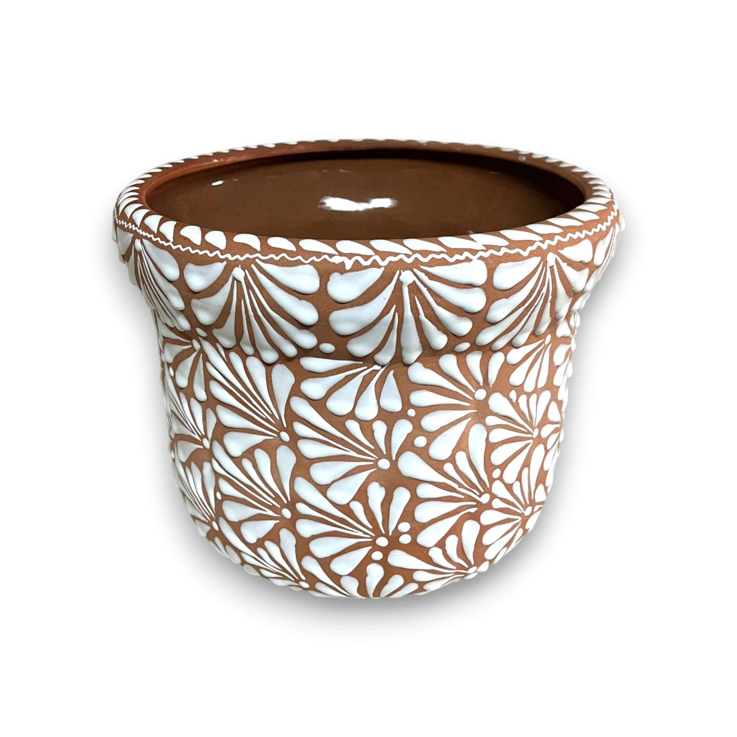 Terracotta & White Talavera Planter | Handmade Pottery Art