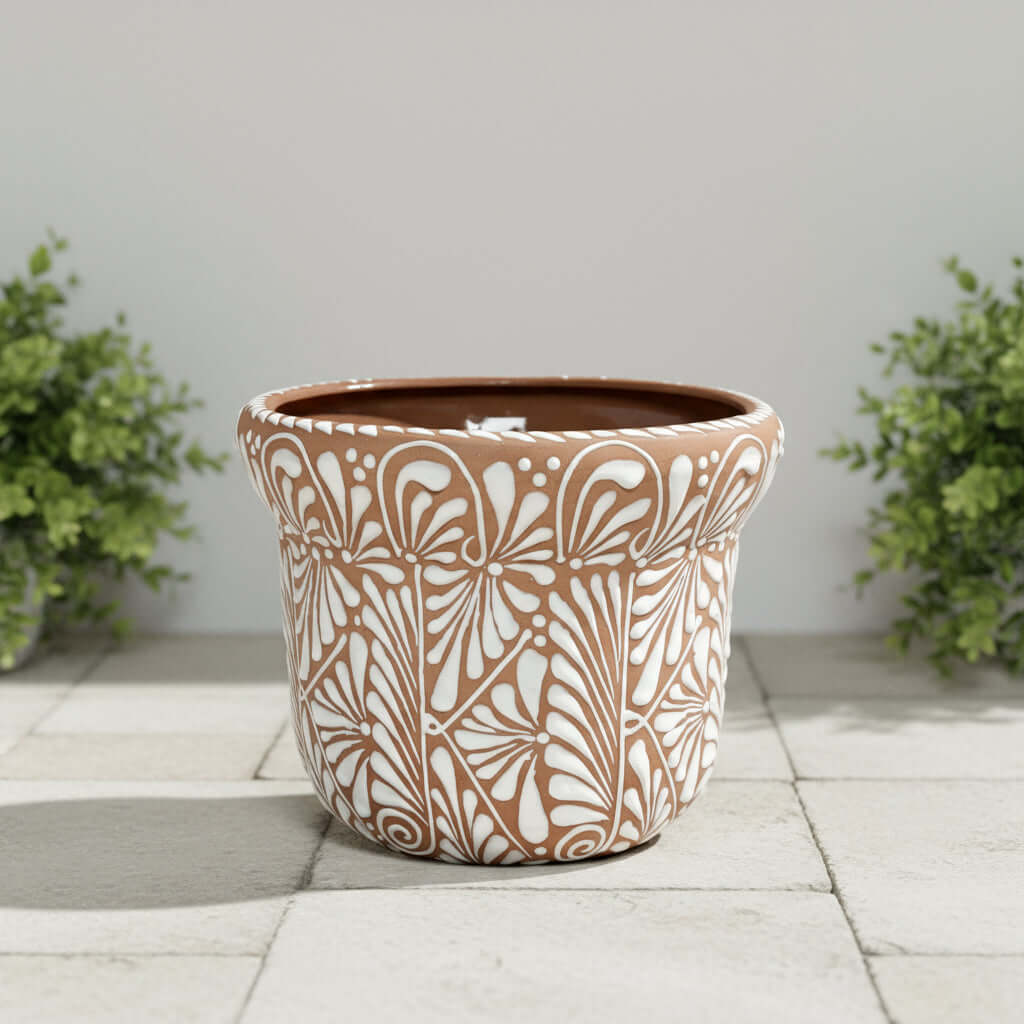 Terracotta & White Talavera Planter | Handmade Pottery Art