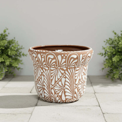 Terracotta & White Talavera Planter | Handmade Pottery Art