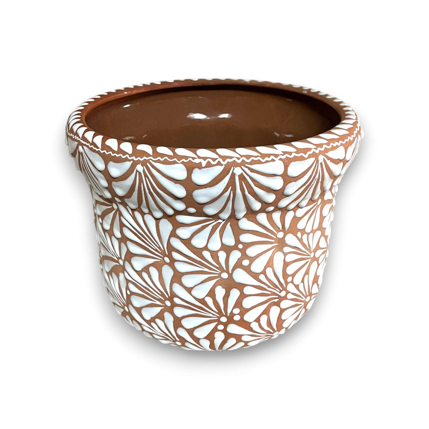Terracotta & White Talavera Planter | Handmade Pottery Art