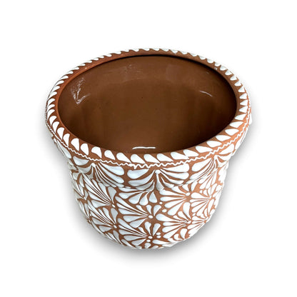 Terracotta & White Talavera Planter | Handmade Pottery Art