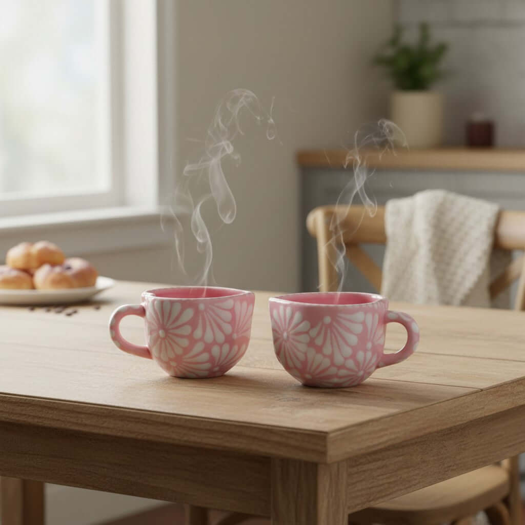 Talavera Heart Mug | Hand-Painted Pink Mexican Coffee Cup